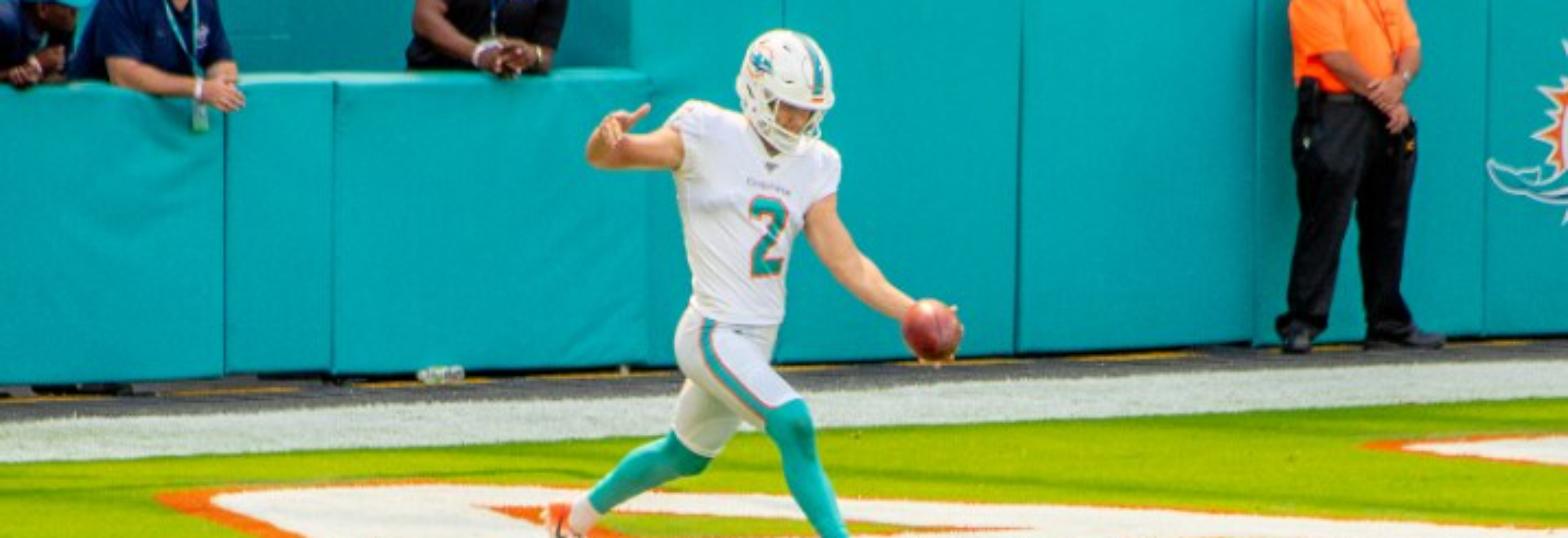 Miami Dolphins kicker mid-play, Hard Rock Stadium