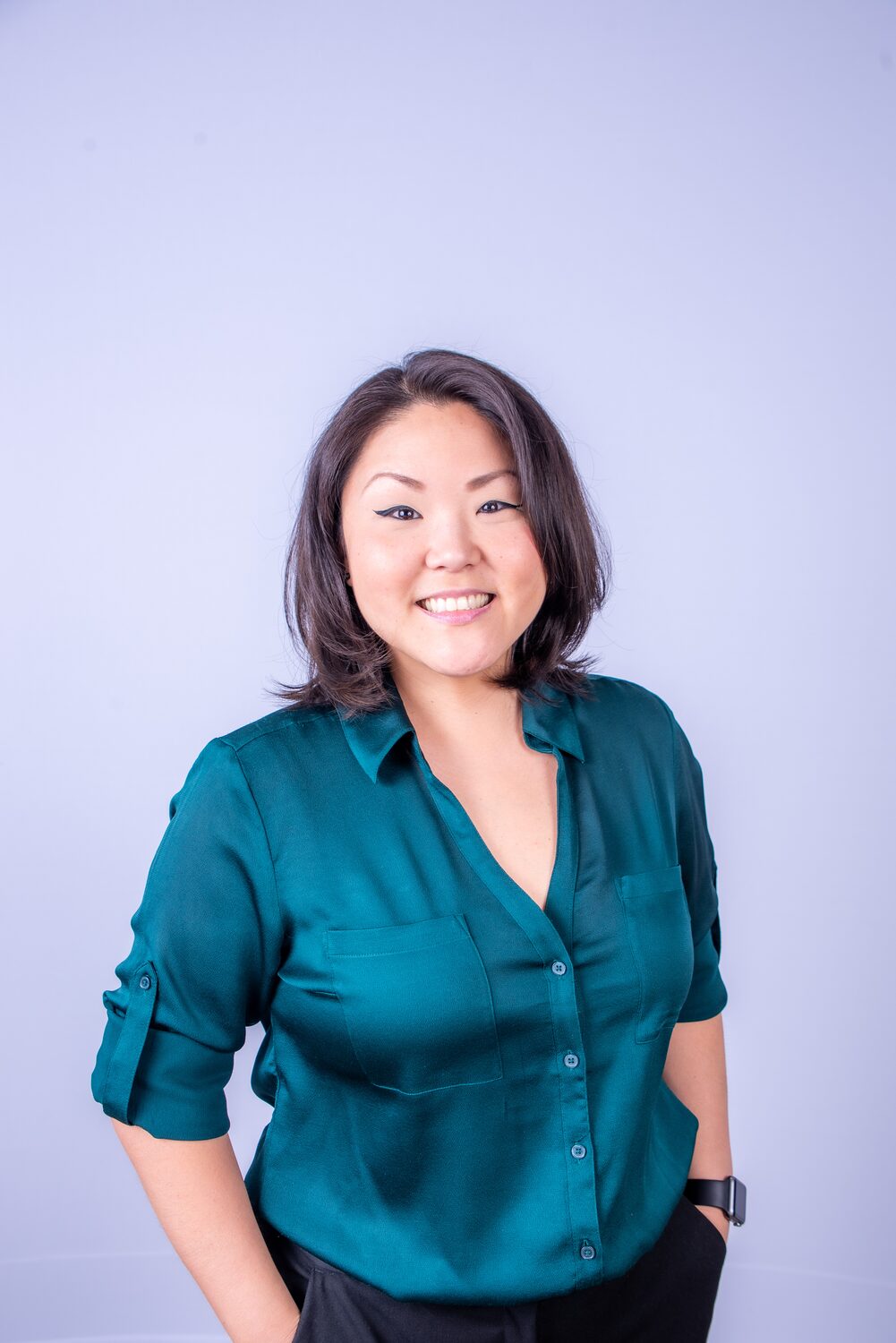 Professional headshot, teal silk blouse — West Palm Beach headshot photography by Concha Solutions